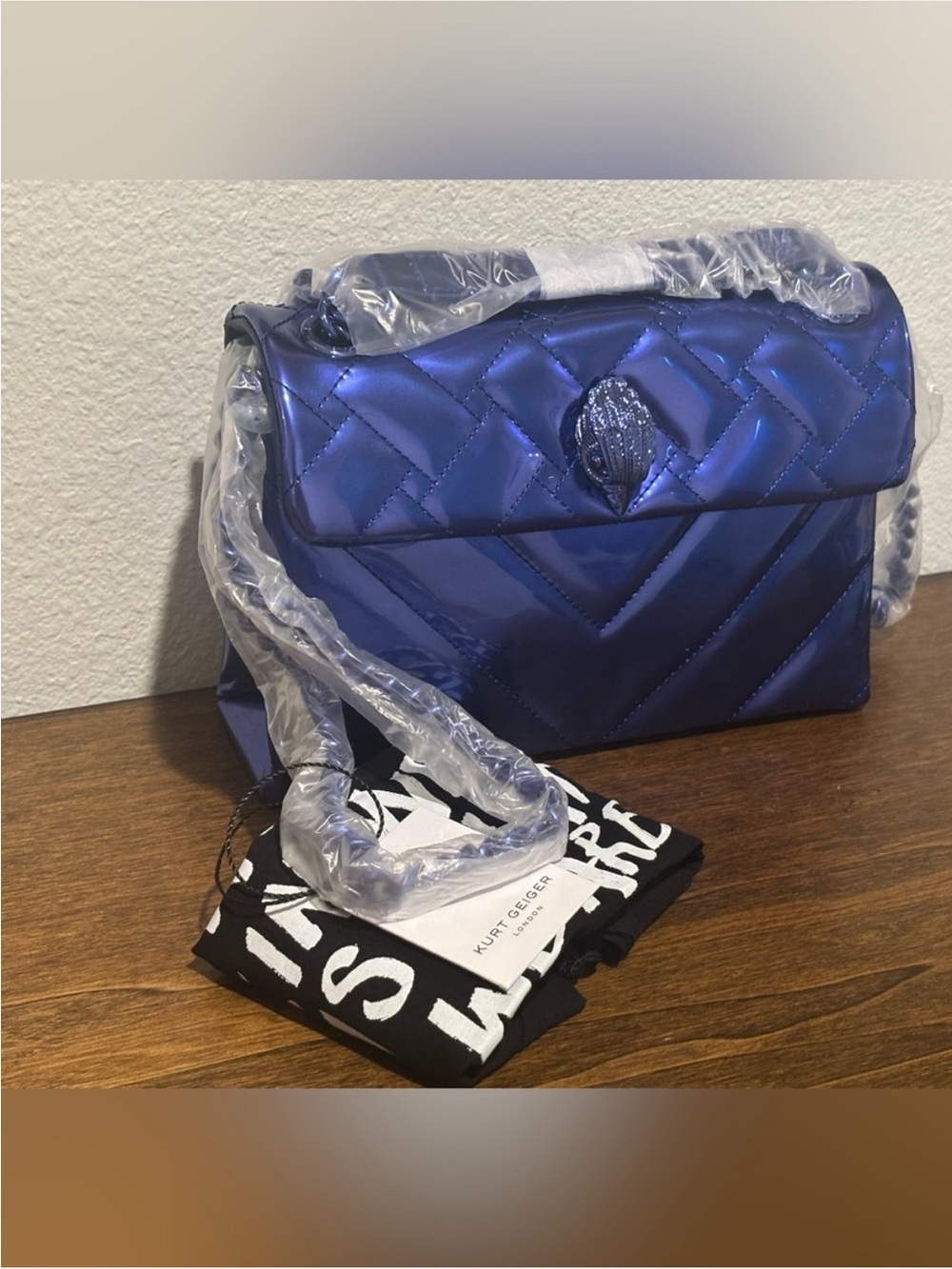 Kurt Geiger Quilted Metallic Blue Shoulder Crossbody Bag ✨BEAUTIFUL ✨ - Picture 4 of 10
